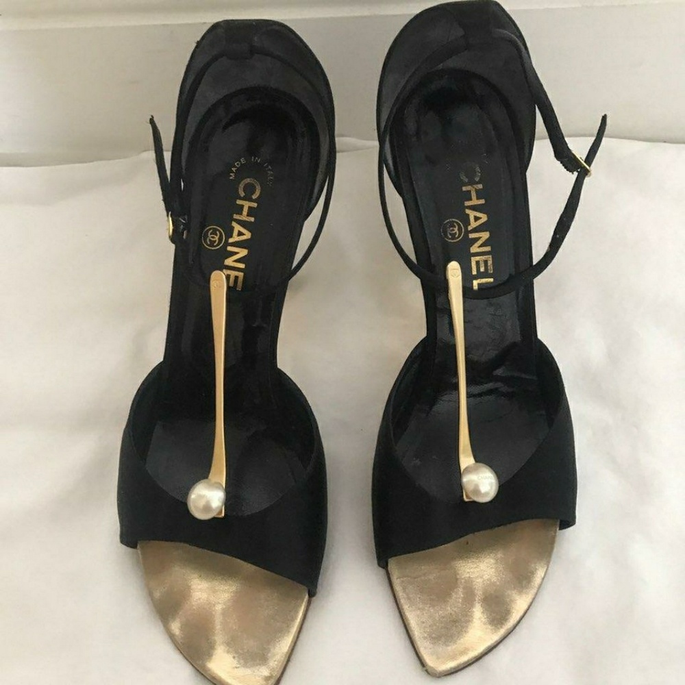 Chanel Womens Black Satin Heel Shoes
